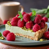Tarta pistacjowa z malinami