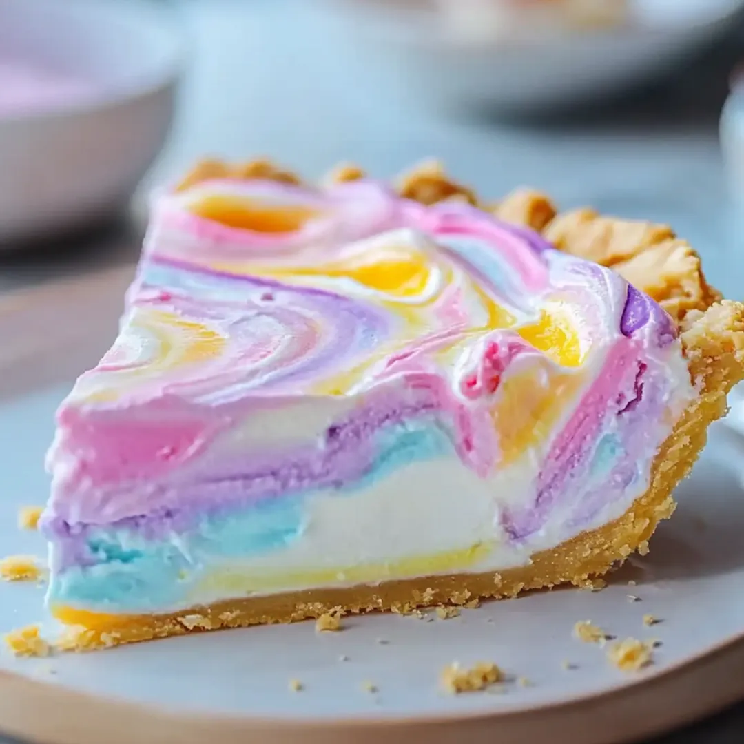 Kawałek ciasta z pastelowymi kolorami.