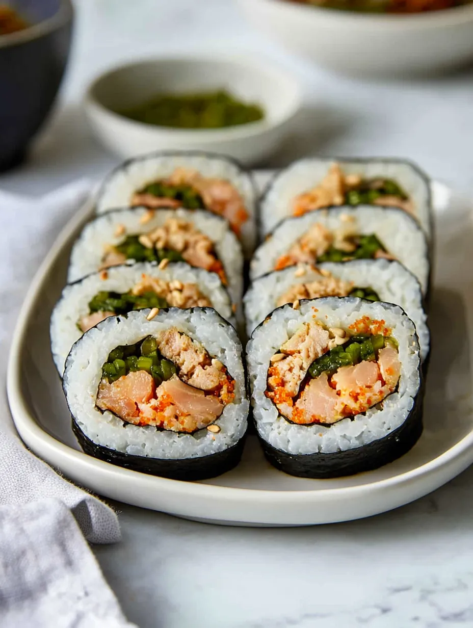 Talerz sushi z ryżem i rybą.