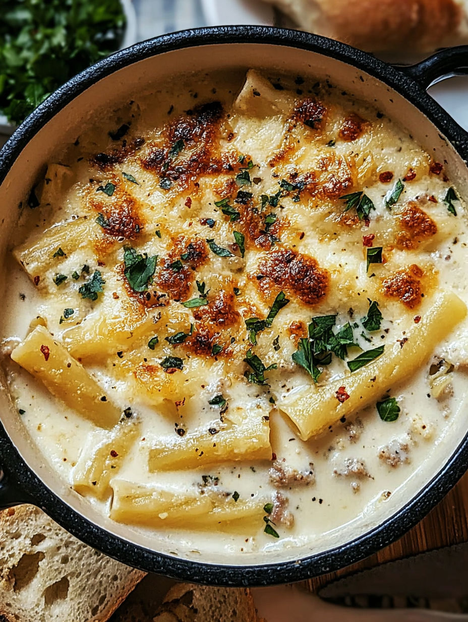 Miseczka białej zupy lasagna.