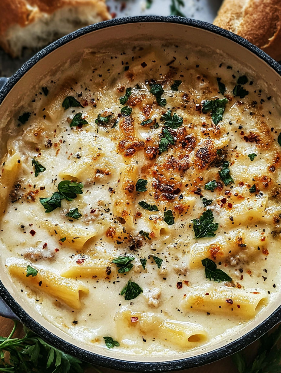Miseczka białej zupy lasagne.