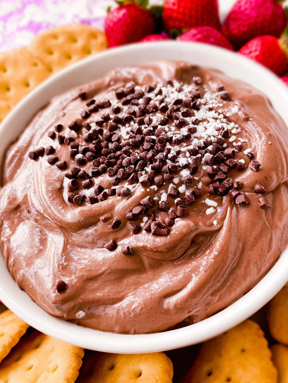 Miseczka dipu z brownie posypana kawałkami czekolady.