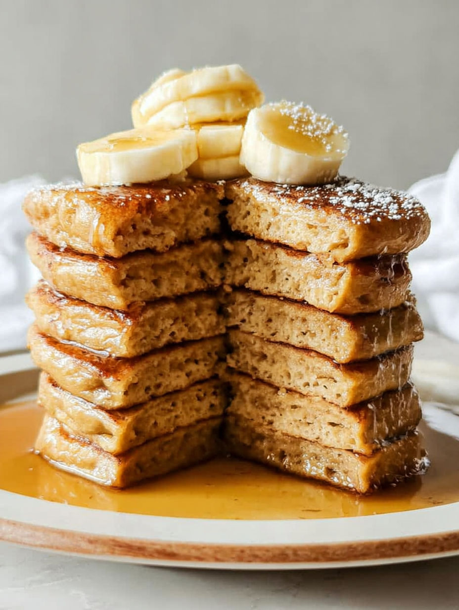 Stos placuszków bananowych z syrupem.