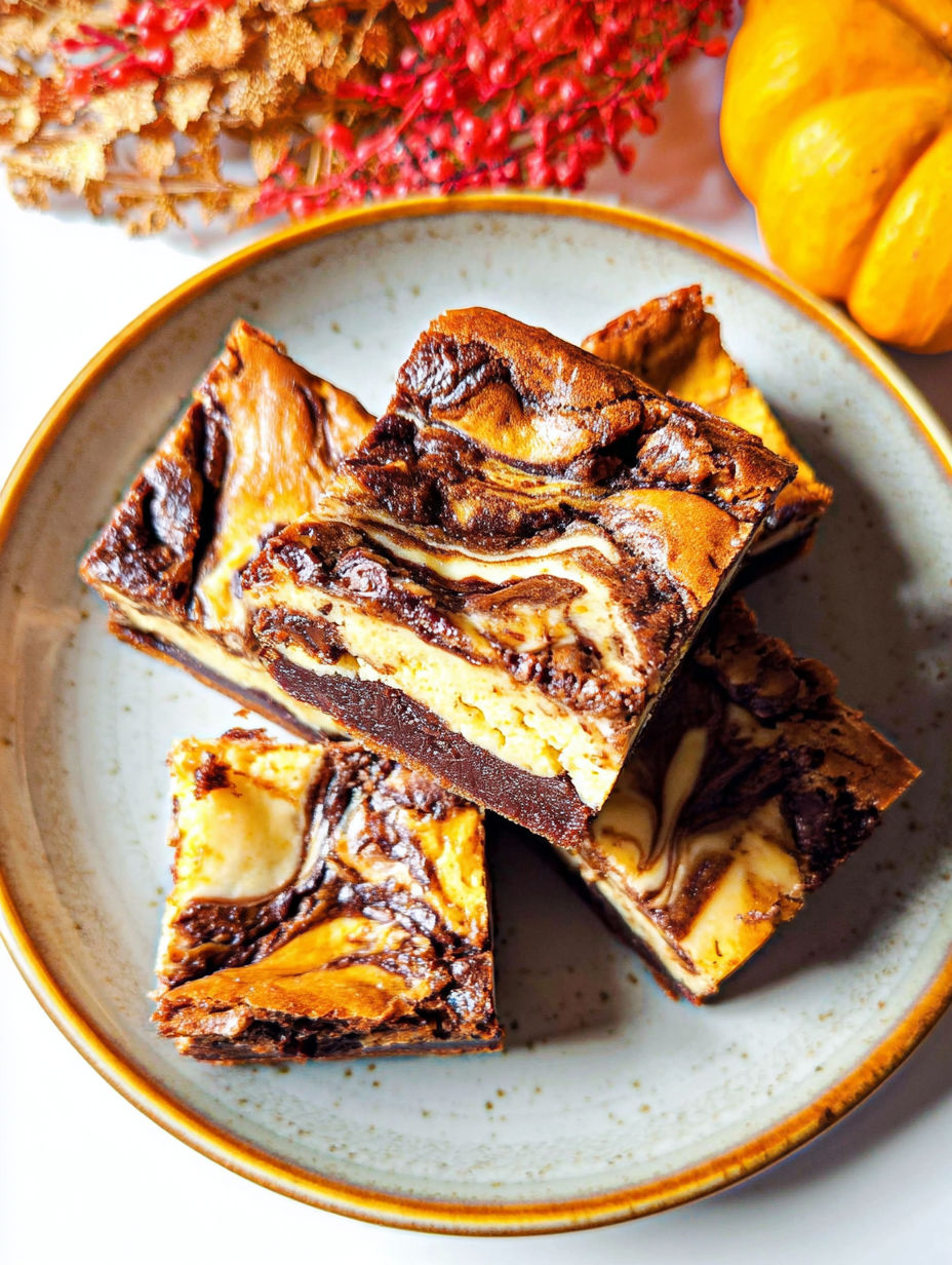 Talerz brownie z dyniową warstwą sernika.