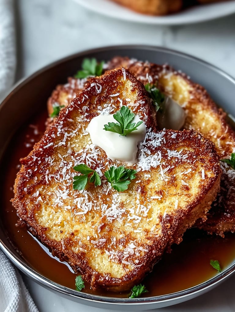 Tost francuski z kokosową panierką.