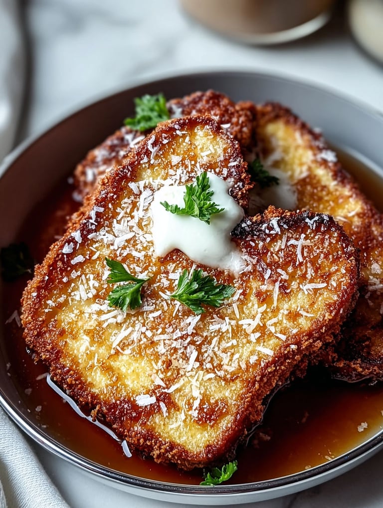 Tost francuski z kokosową panierką.