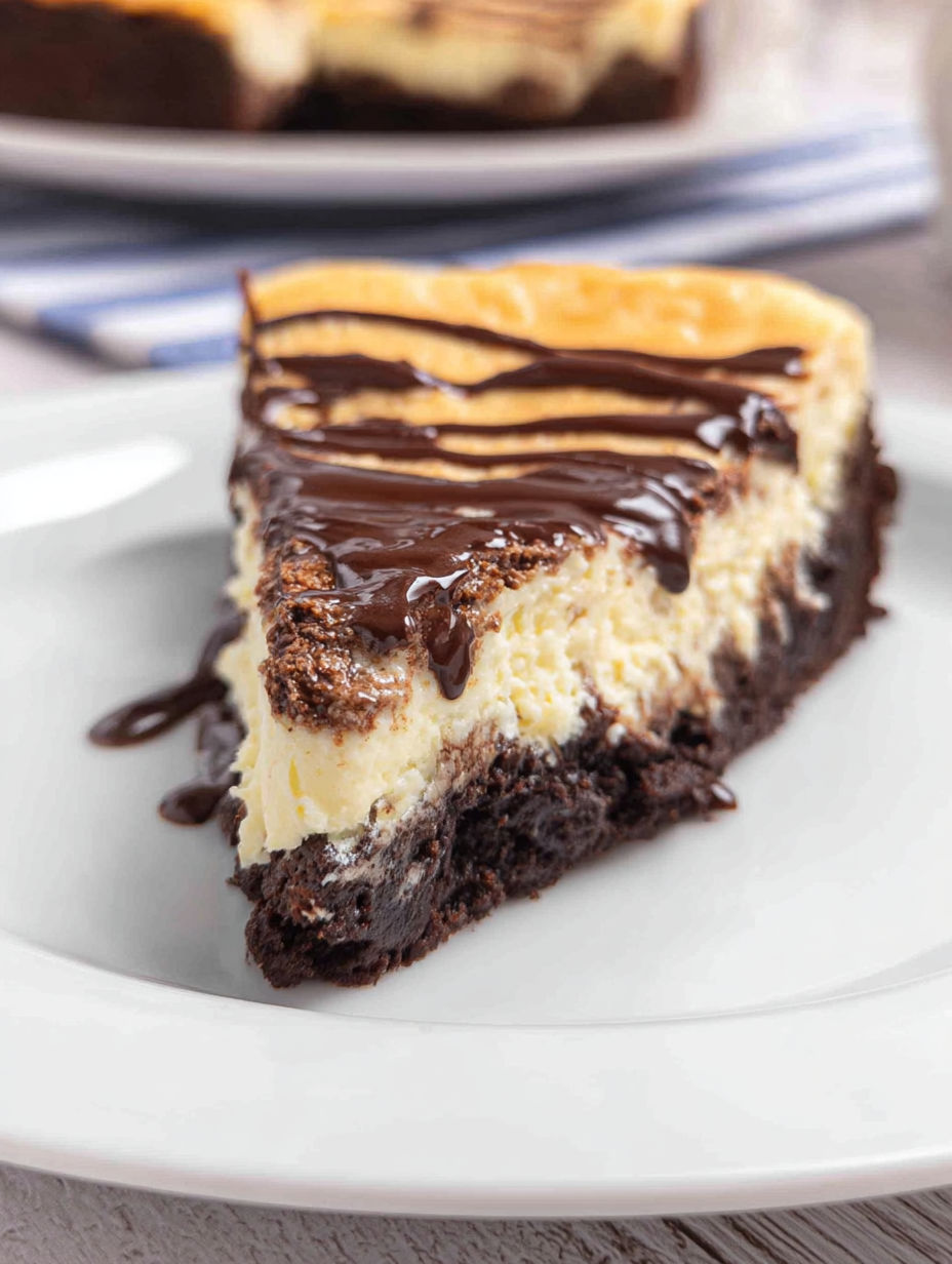 Kawałek sernika z brownie na dole.
