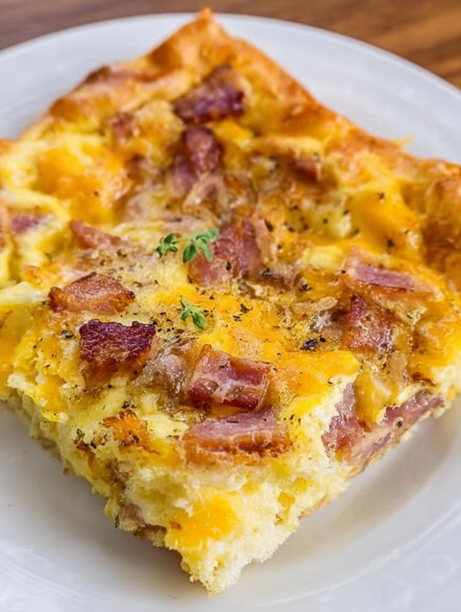 Plaster zapiekanki z boczkiem i serem.