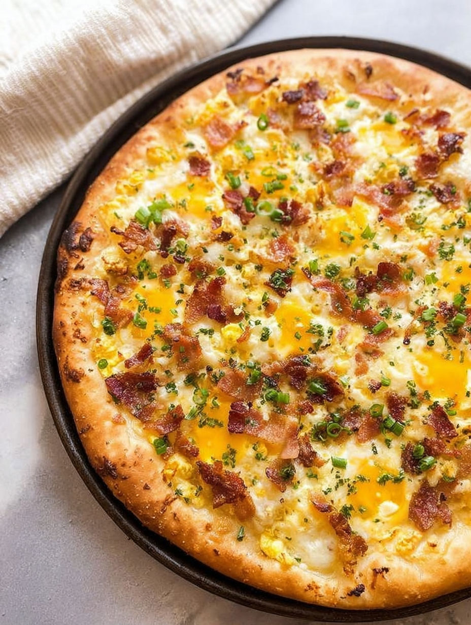 Pizza śniadaniowa z boczkiem i serem.