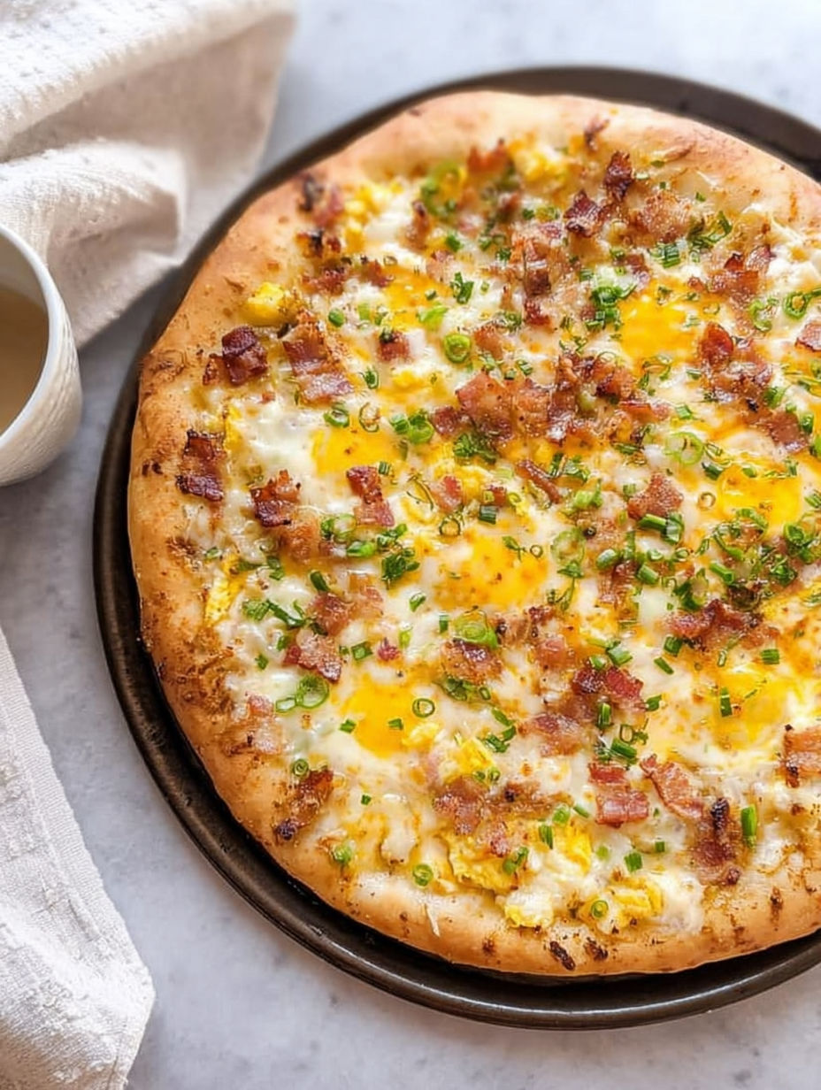Pizza śniadaniowa z boczkiem i jajkami.