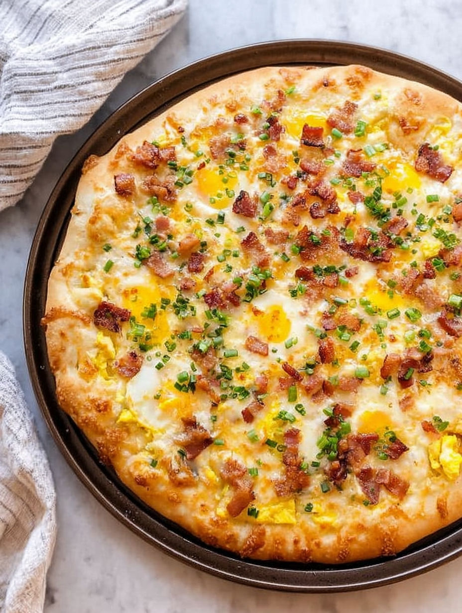 Pizza śniadaniowa z boczkiem i jajkami.