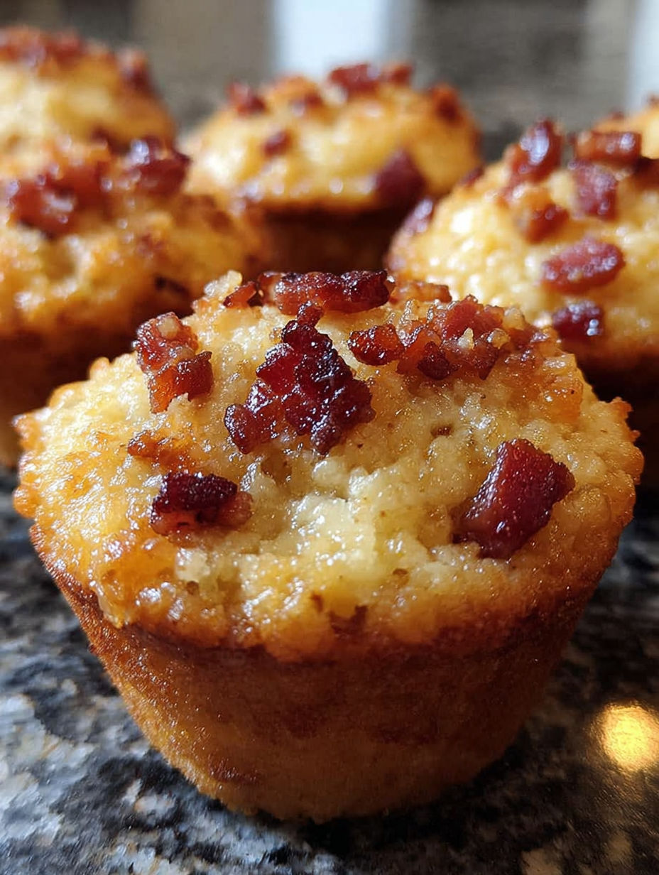 Babeczki z naleśnikami i boczkiem na stole.