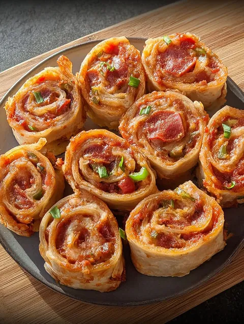 Talerz z chrupiącymi tortilla rollsami.