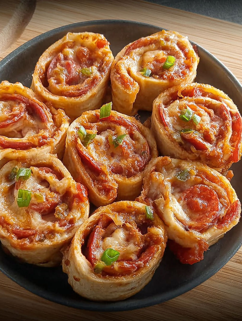 Talerz z roladkami z tortilli z nadzieniem pizzy.