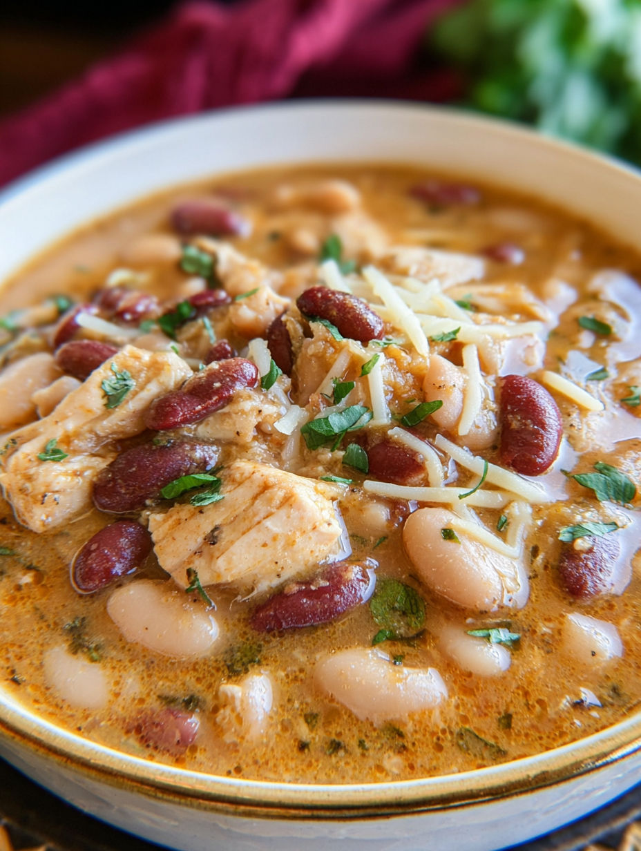 Miseczka kremowego drobiowego chili z przyprawami Cajun.