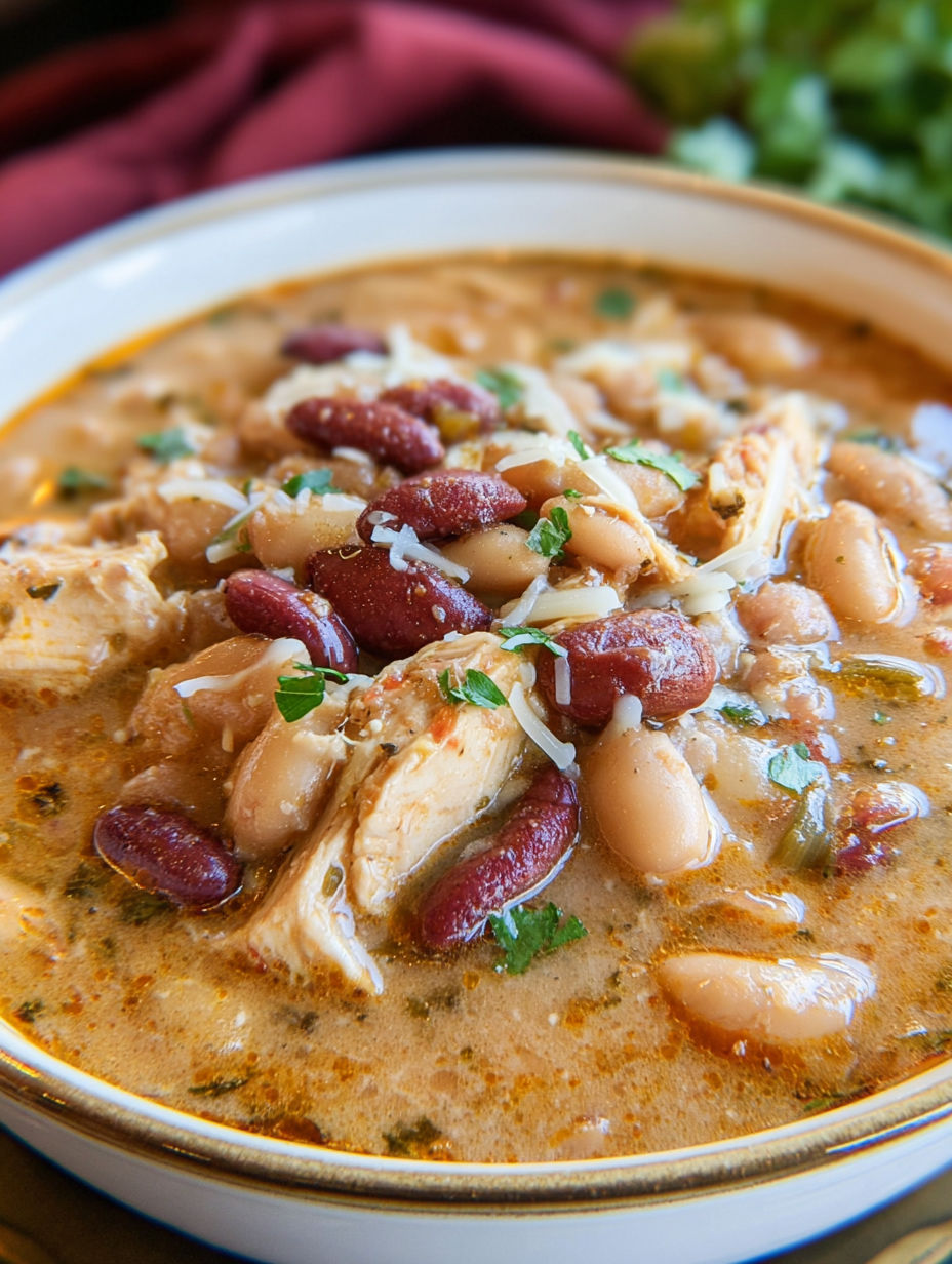 Miseczka kremowego drobiowego chili z przyprawami Cajun.