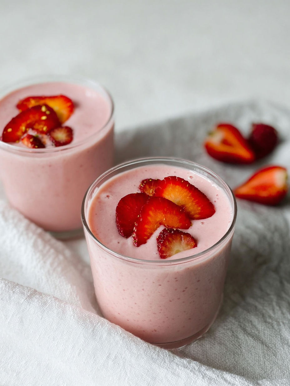 Dwa kubki koktajlu z truskawki i banana.