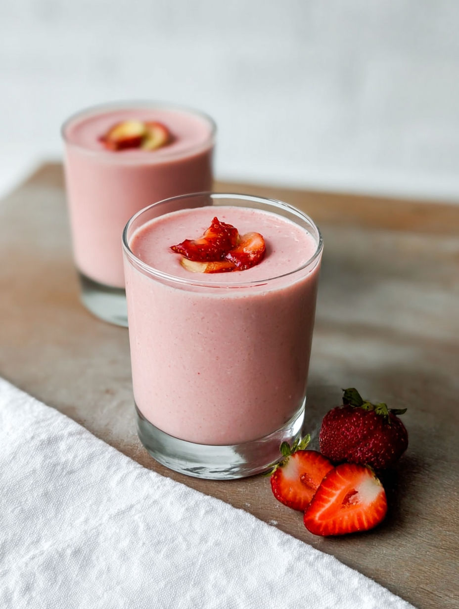 Dwa kubki koktajlu z truskawki i banana.