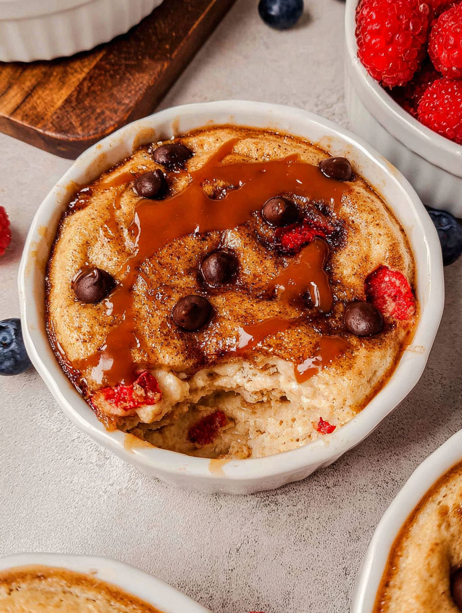 Zapiekane proteinowe naleśniki z czekoladą i malinami.