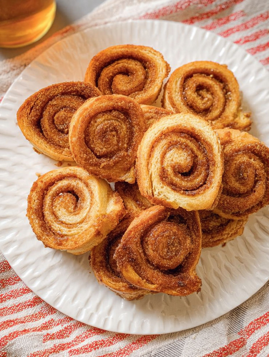 Talerz z cynamonowymi roladkami tostowymi.