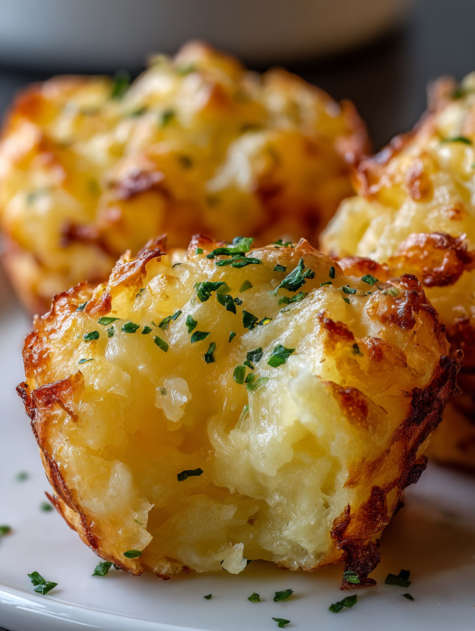 Puszyste kuleczki ziemniaczane z serem na talerzu.