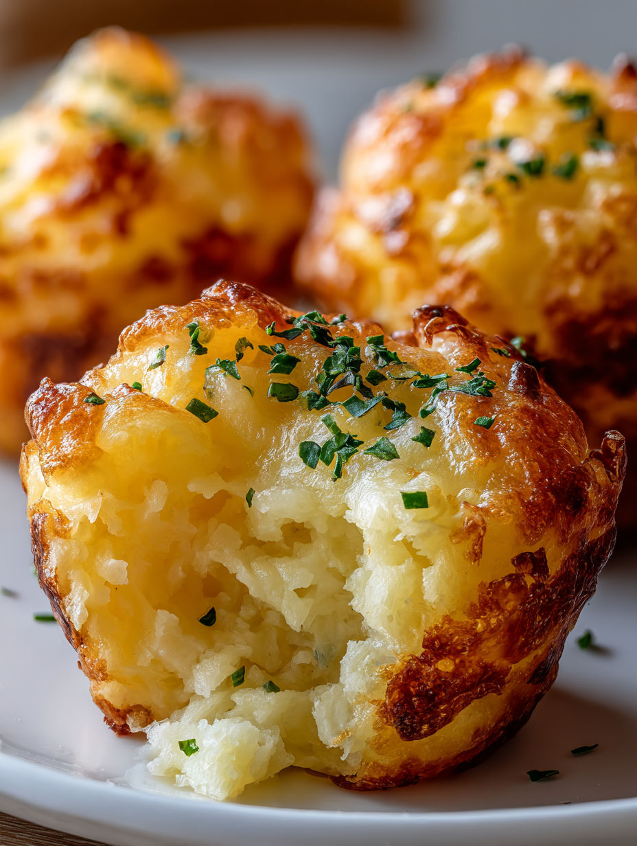 Talerz z puszystymi kuleczkami ziemniaczanymi z serem.