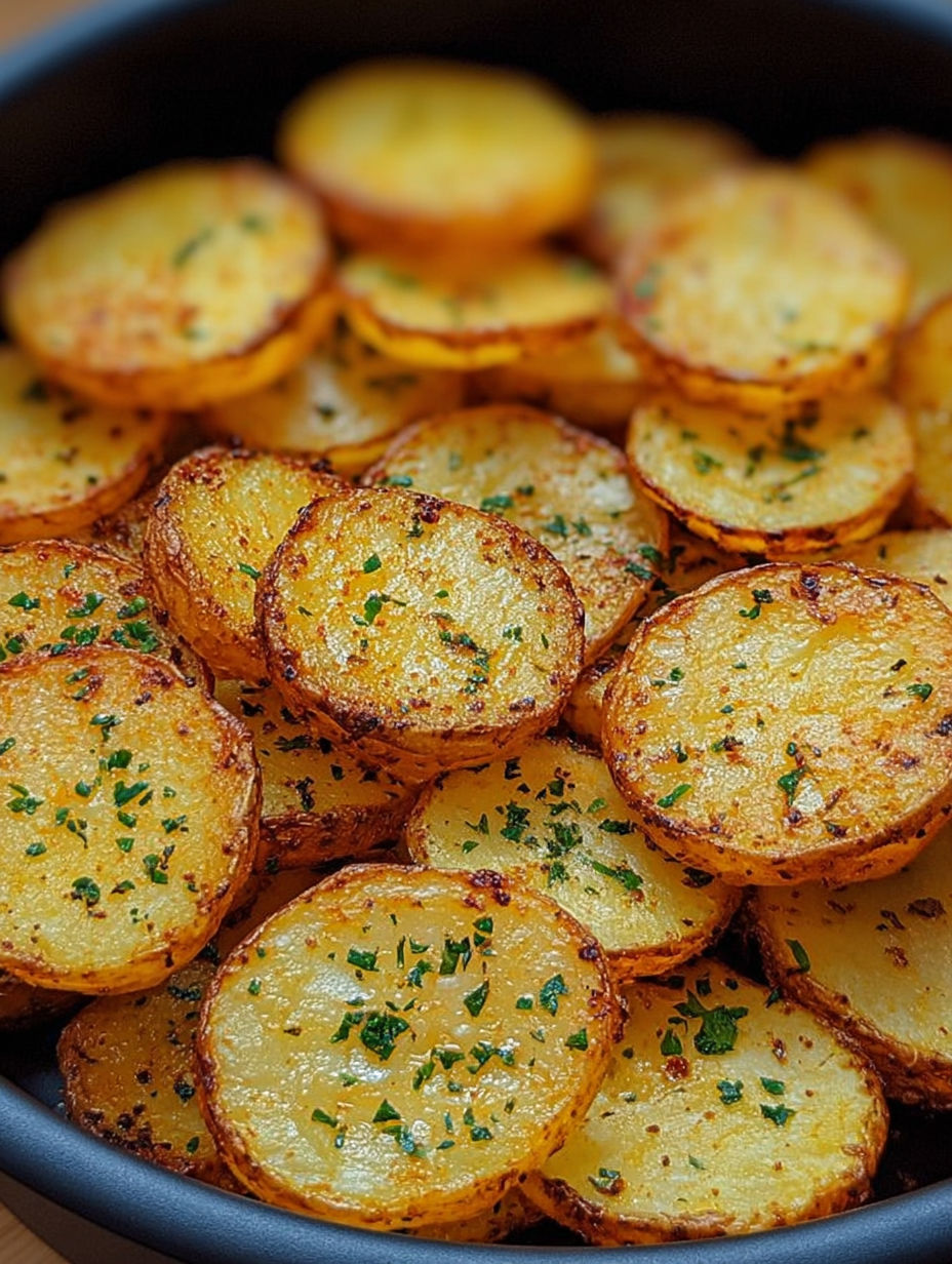 Chrupiące plastry ziemniaków z frytkownicy na gorące powietrze.