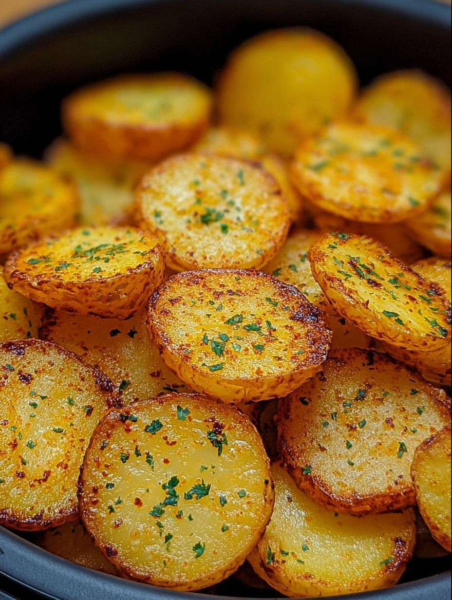 Chrupiące plastry ziemniaków z frytkownicy na gorące powietrze.