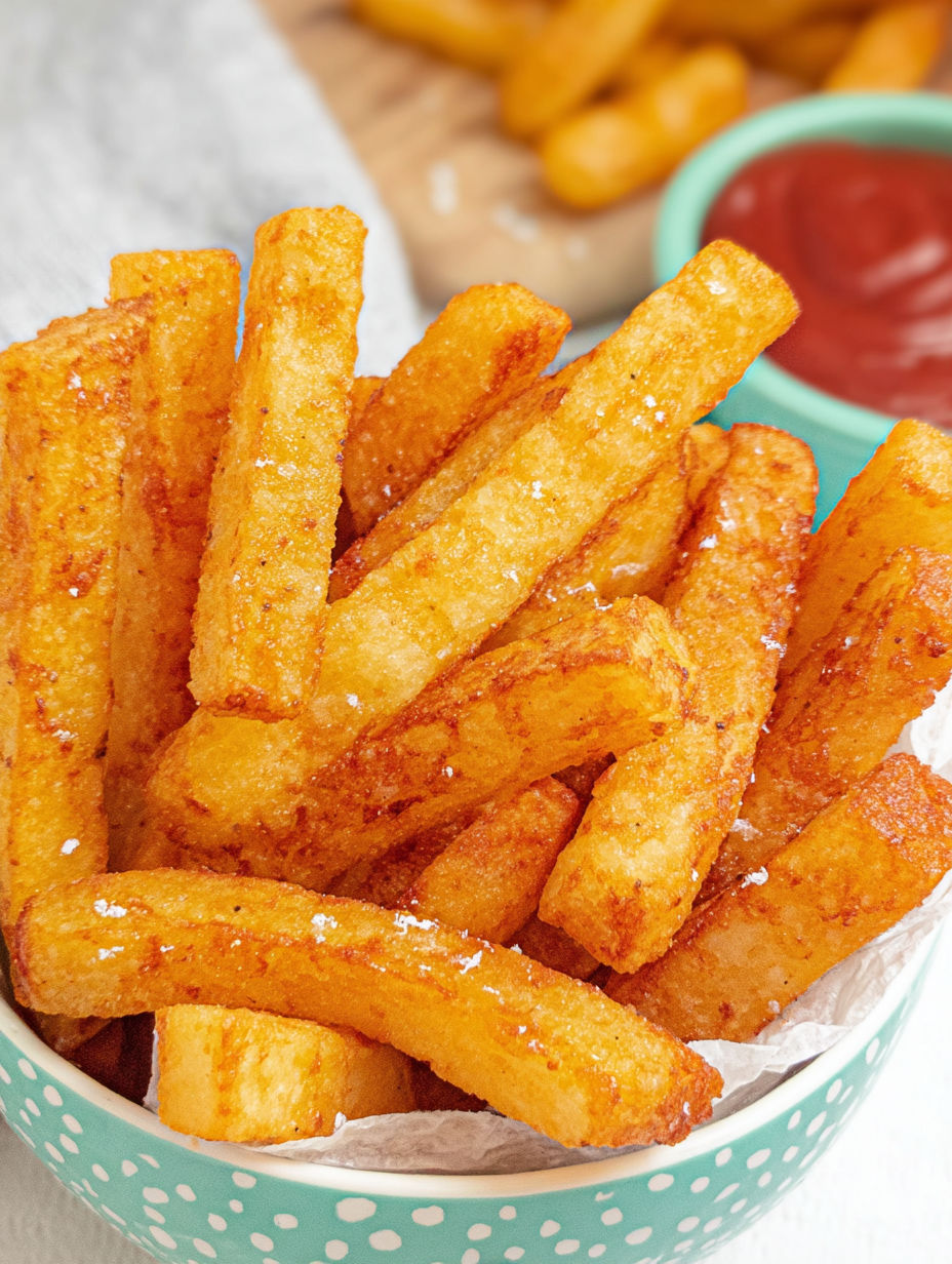 Miseczka frytek z tłuczonych ziemniaków.