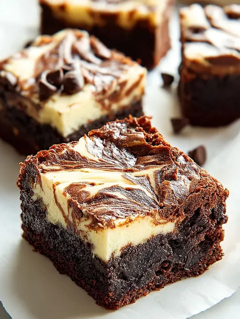 Zbliżenie na brownie z czekoladowym serem.