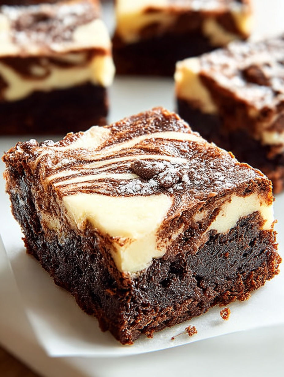 Kawałek brownie z serem i czekoladą.