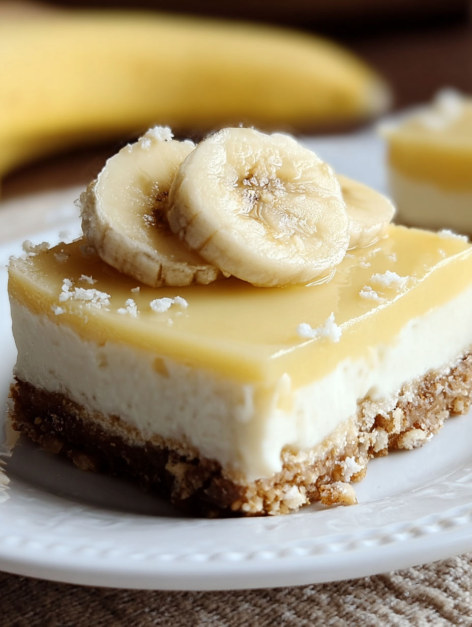 Porcja bananowego sernika w kawałku.