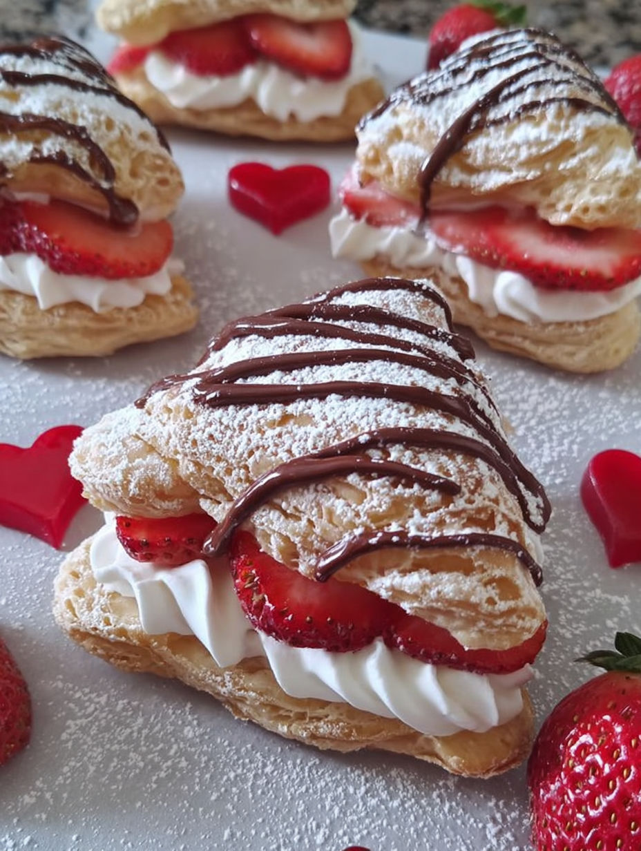 Ptysie truskawkowe polane czekoladą.