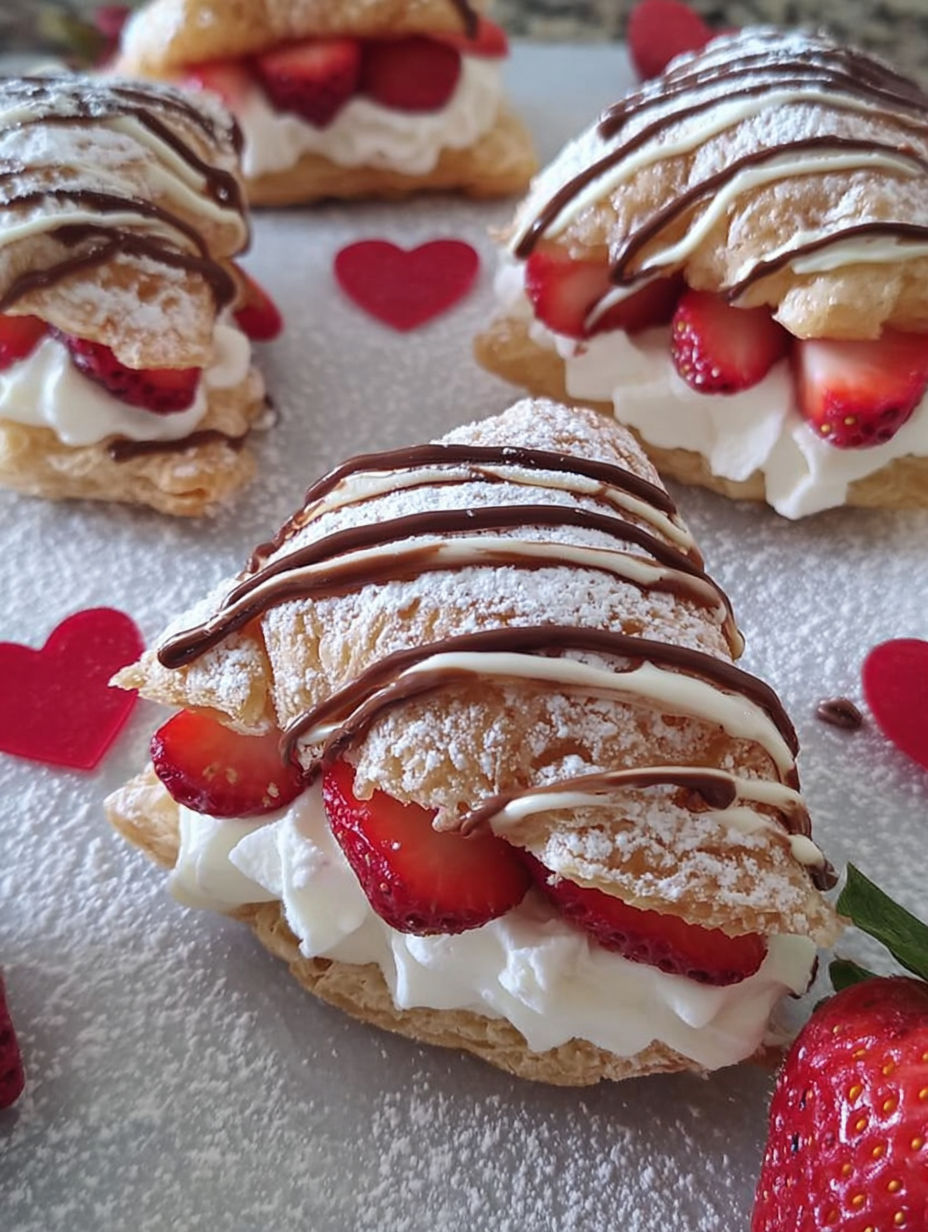 Talerz ptysiów z truskawkami i czekoladą.