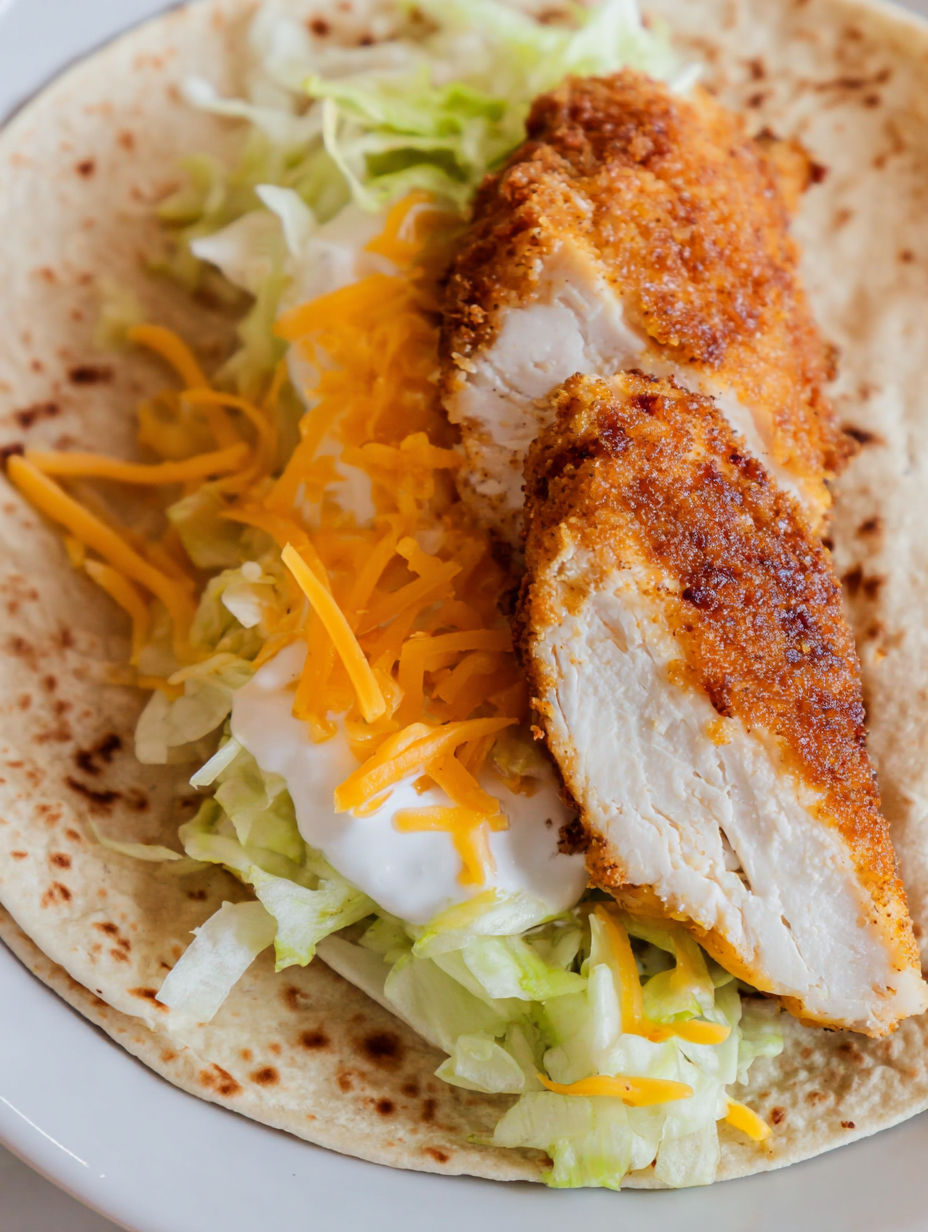 Wrap z kurczakiem, sałatą i serem.