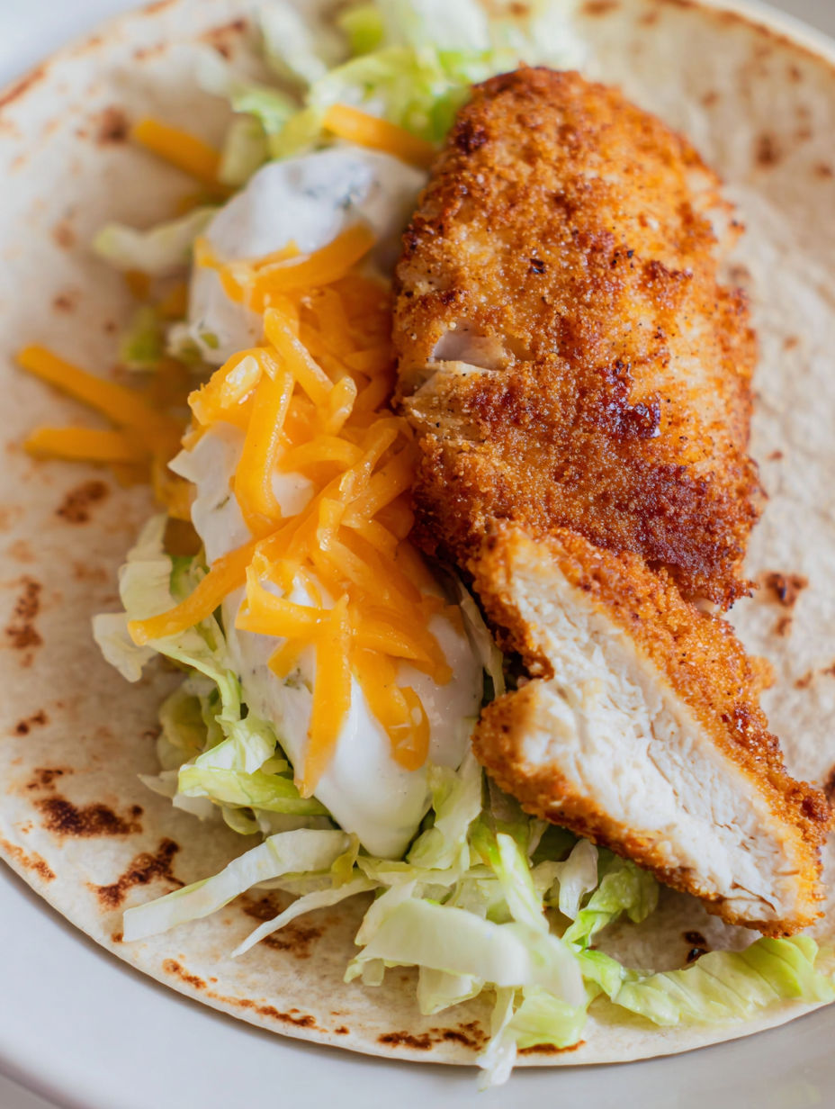 Wrap z kurczakiem, serem i sałatą.