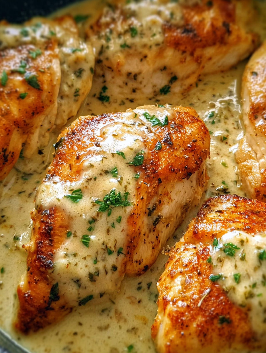 Kurczak z sosem i ziołami.