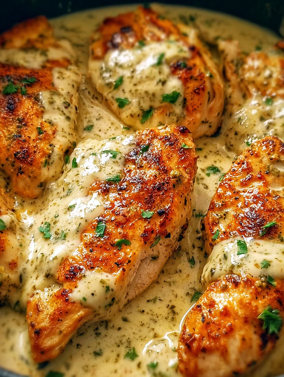 Kurczak z sosem i ziołami.