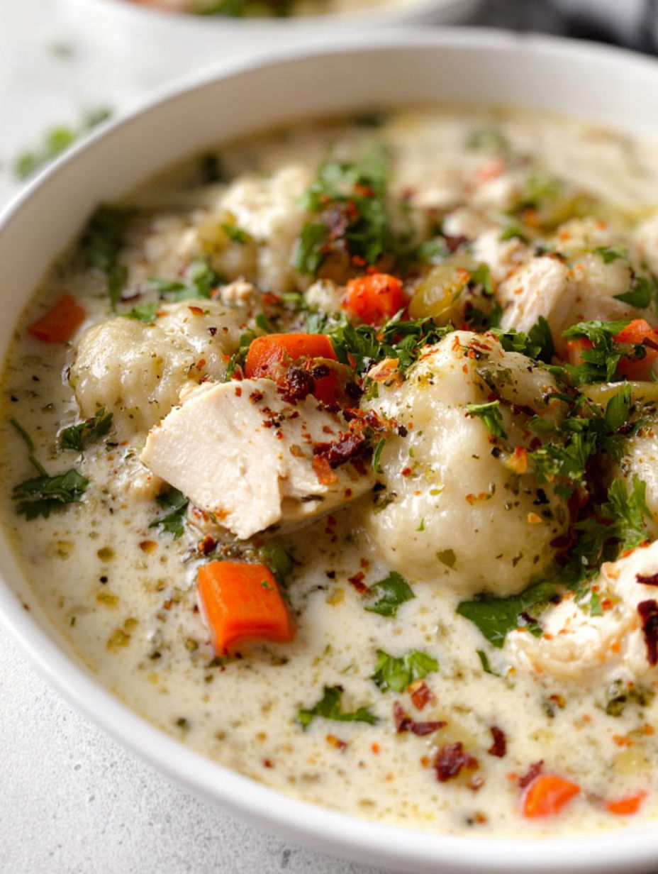 Miska z kurczakiem i kluskami.