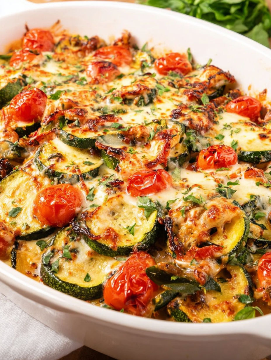 Toskańskie zapiekane danie z kurczakiem i cukinią