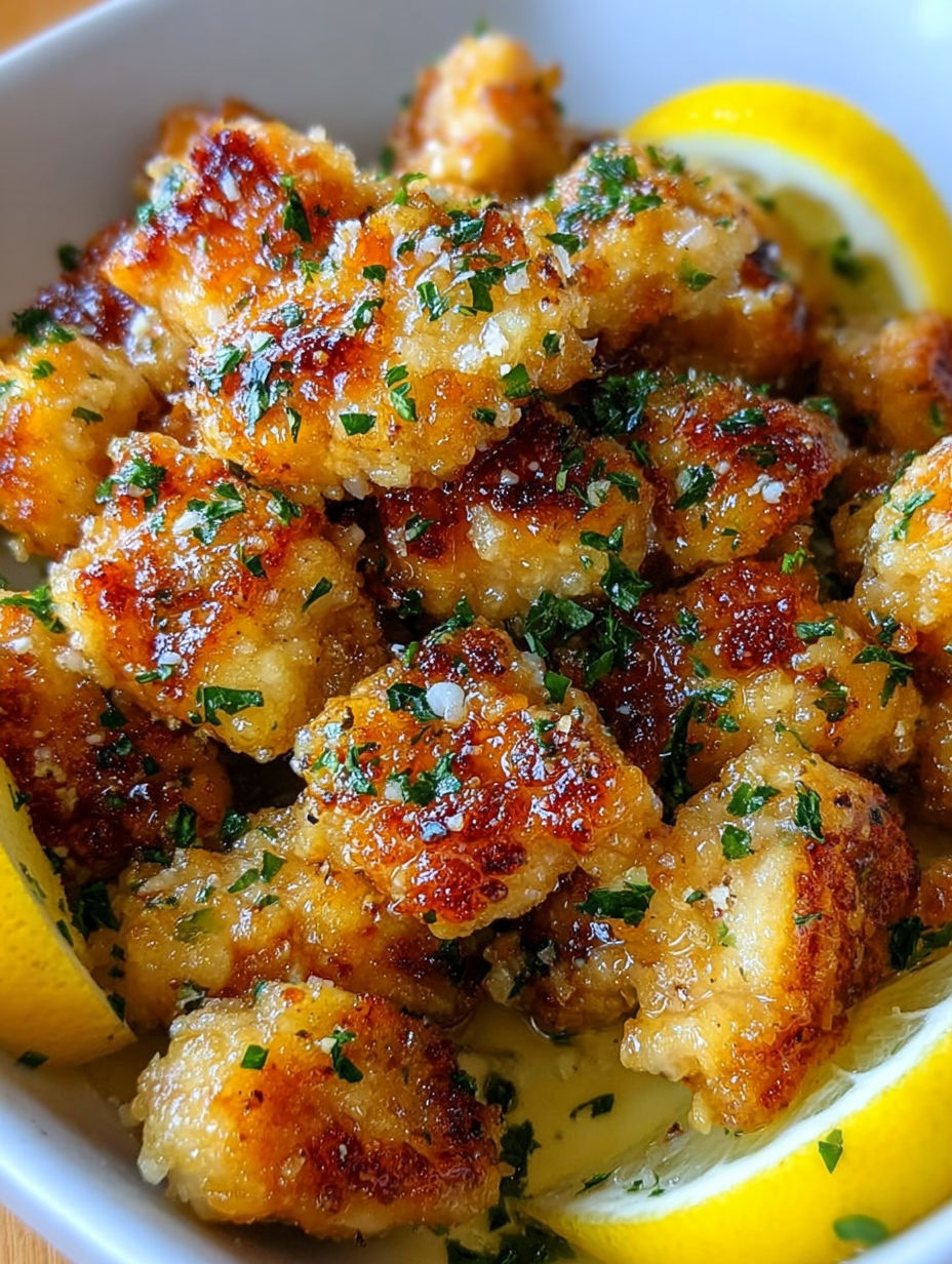 Miska z kurczakiem smażonym z kawałkami cytryny na wierzchu.
