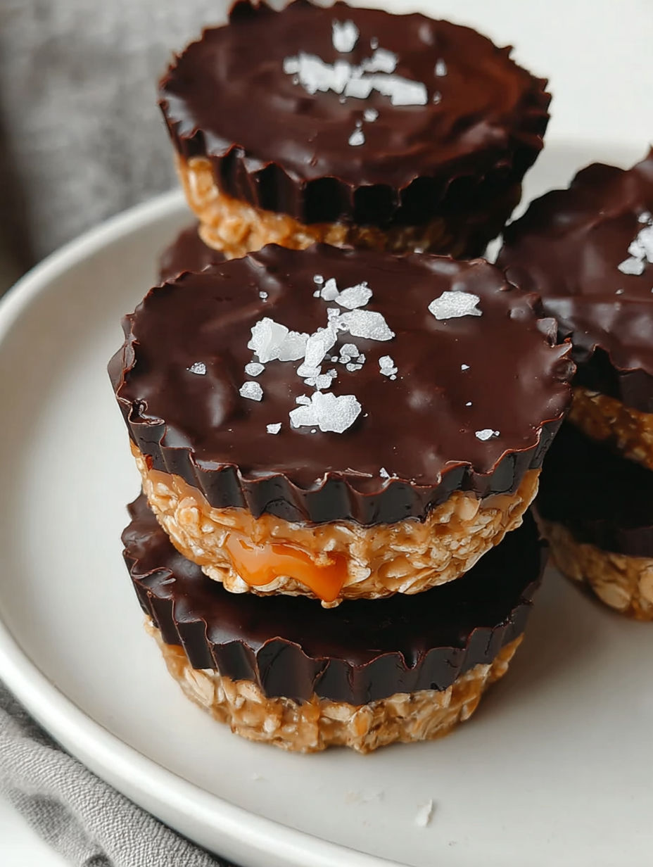 Trzy muffinki owsiane z ciemną czekoladą na białym talerzu.