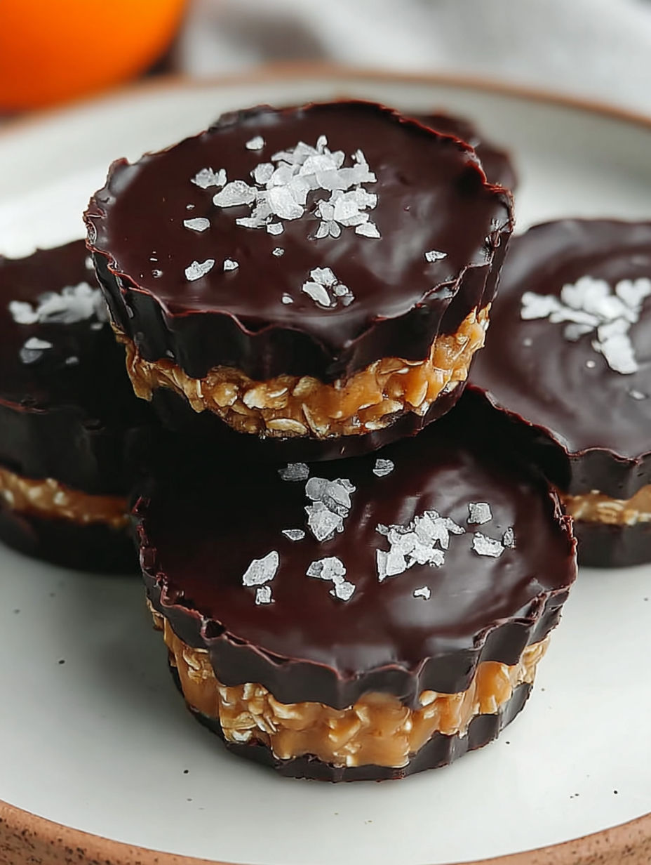 Trzy muffinki z ciemną czekoladą, płatkami owsianymi i solą.