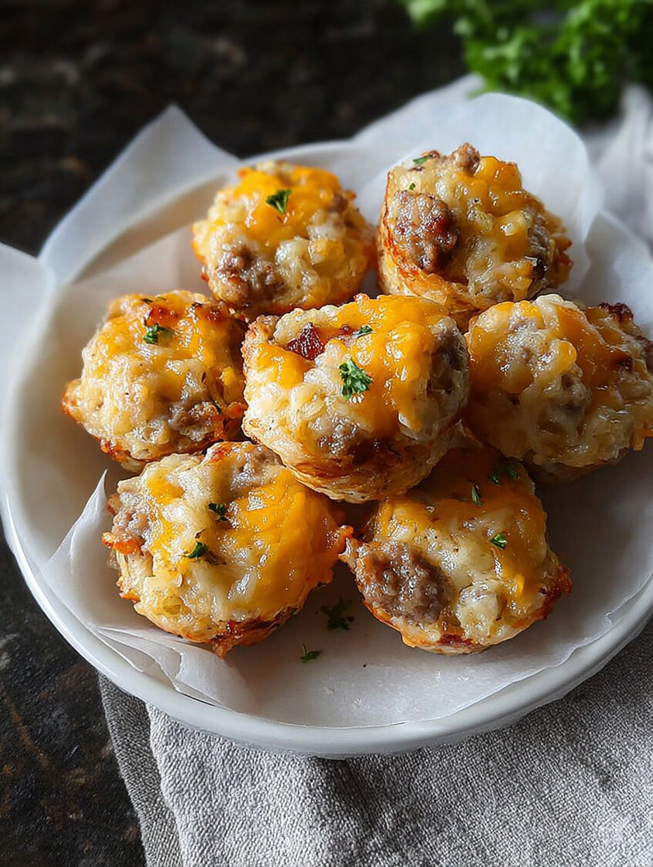 Talerz z kulkami z kiełbasą i ziemniakami.