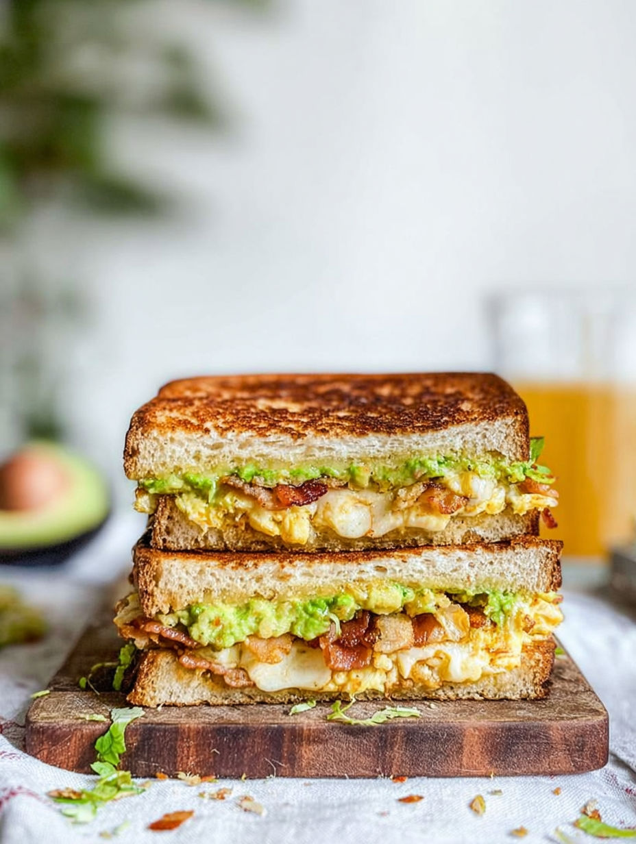 Kanapka z boczkiem i jajkiem zapieczona na złoto.