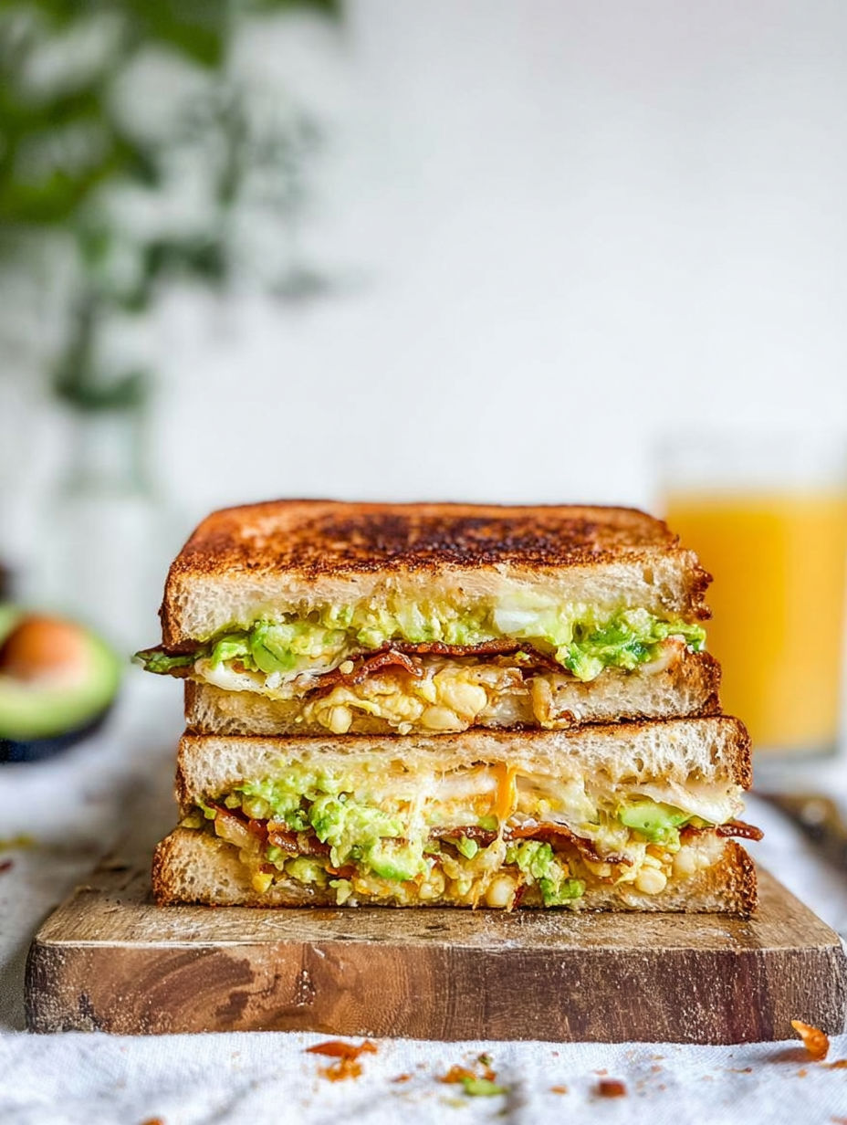 Kanapka z boczkiem i jajkiem zapieczona na złoto.