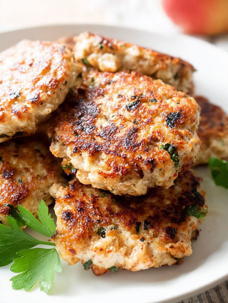 Stosik śniadaniowych kiełbasek z kurczaka.