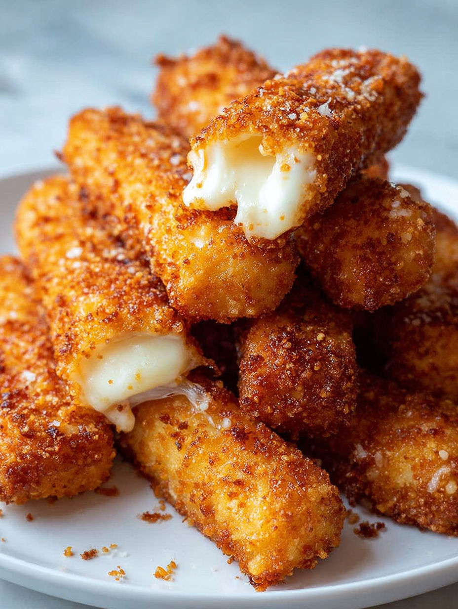 Stos paluszków z mozzarelli w misce.