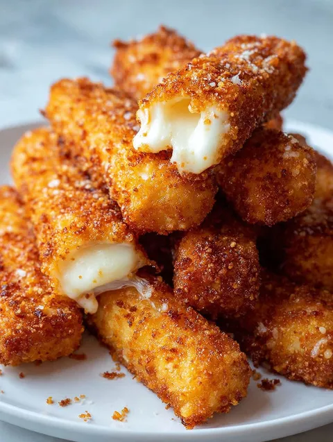 Stos paluszków z mozzarelli w misce.