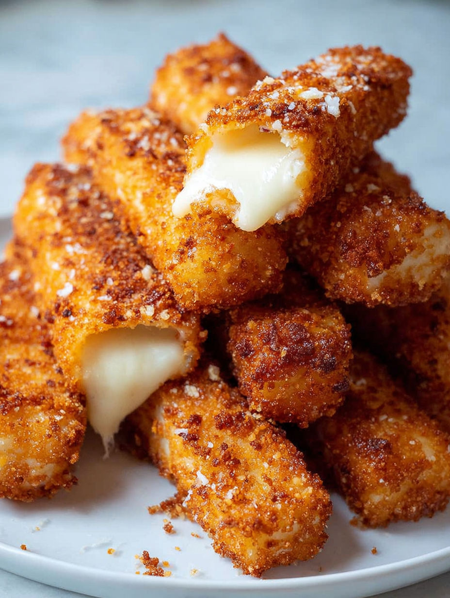 Stos roztopionych paluszków serowych.